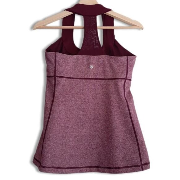 LULULEMON Scoop Neck Mesh T Back Tank Top Melange Burgundy Sz 8 - Picture 5 of 10